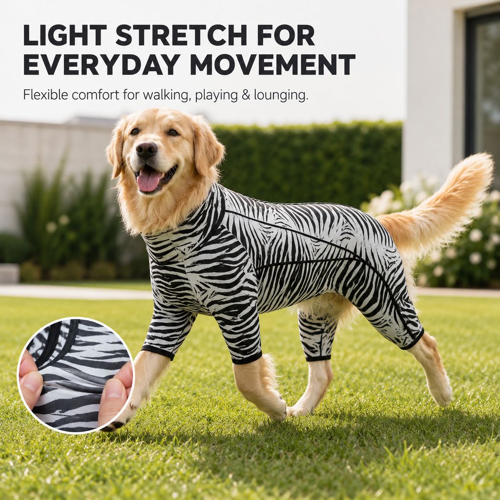 Ortekor Four-Leg Full-Body Dog Jumpsuit for Home & Outdoor Wear – Helps Contain Loose Fur & Everyday Dirt