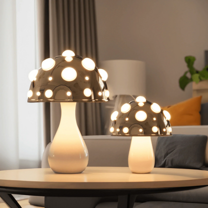 Rechargeable LED Desk Lamp with 3 Brightness Modes, Gold Aluminum Mushroom Night Light for Bedroom, Office & Living Room
