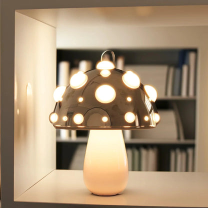 Rechargeable LED Desk Lamp with 3 Brightness Modes, Gold Aluminum Mushroom Night Light for Bedroom, Office & Living Room