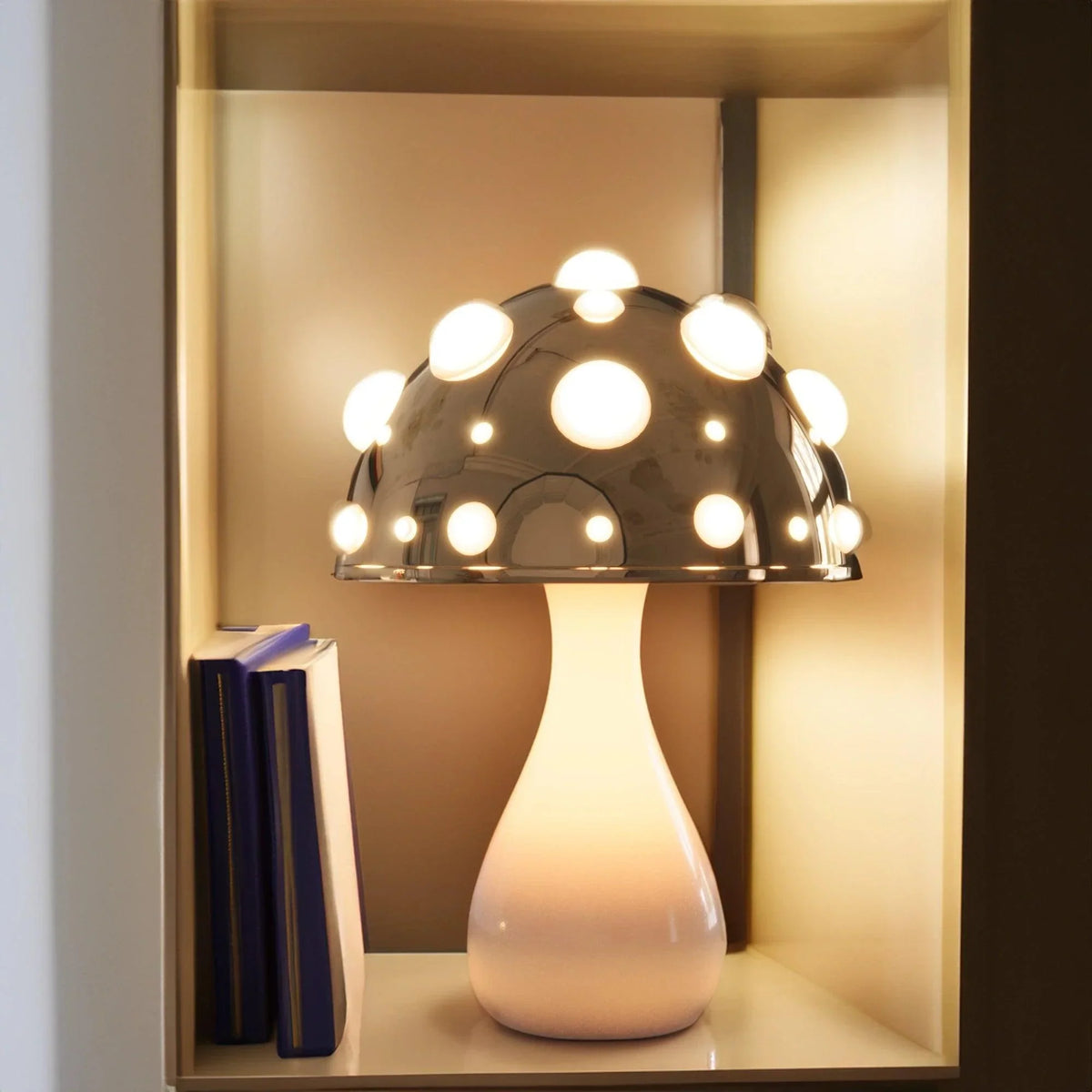 Rechargeable LED Desk Lamp with 3 Brightness Modes, Gold Aluminum Mushroom Night Light for Bedroom, Office & Living Room