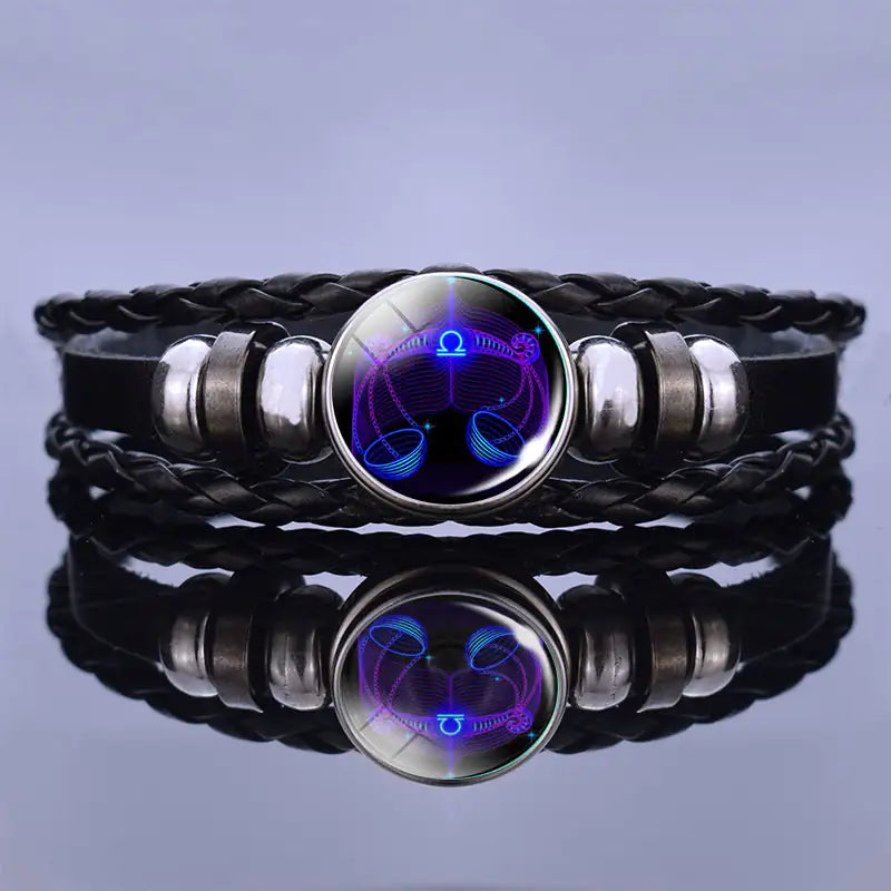 Astrological Sign Leather & Gemstone Bracelet – Handwoven Lapis & Sodalite Jewelry for Men & Women