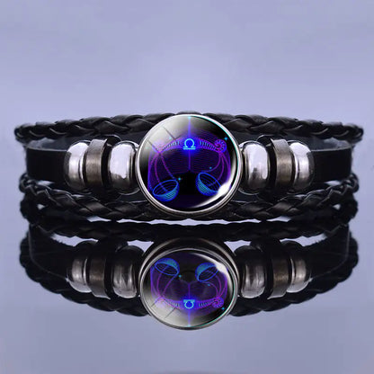 Astrological Sign Leather & Gemstone Bracelet – Handwoven Lapis & Sodalite Jewelry for Men & Women