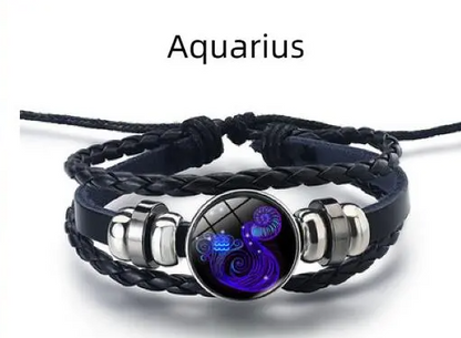Astrological Sign Leather & Gemstone Bracelet – Handwoven Lapis & Sodalite Jewelry for Men & Women