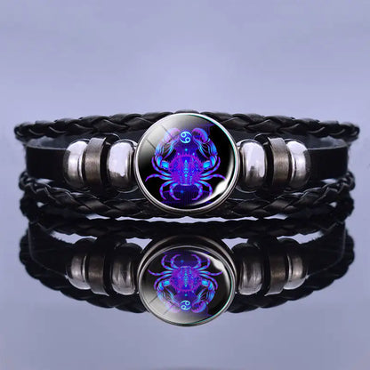 Astrological Sign Leather & Gemstone Bracelet – Handwoven Lapis & Sodalite Jewelry for Men & Women