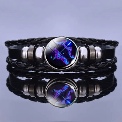 Astrological Sign Leather & Gemstone Bracelet – Handwoven Lapis & Sodalite Jewelry for Men & Women