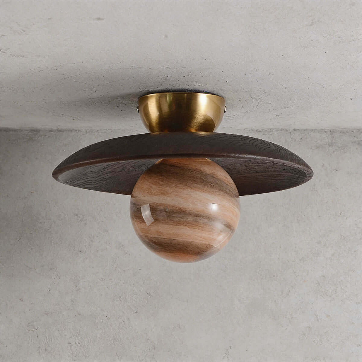 Flush Mount Light Fixture Natural Wood 11 Inch Clear Glass Sphere G9 Socket Hallway Foyer Entry Ceiling Lighting for Modern Minimalist Scand