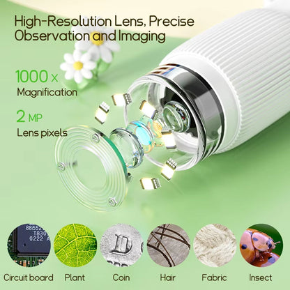 Kids Digital Microscope with 1000X Zoom, HD Camera & PC Connectivity for STEM Learning & Outdoor Discovery