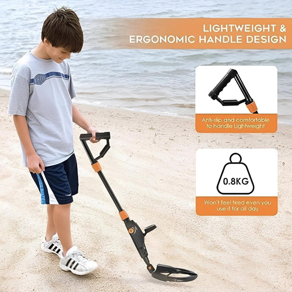 Junior Metal Detector with Waterproof Coil for Kids – Adjustable Treasure Finder with Target ID Mode for Beach, Park & Backyard Adventures