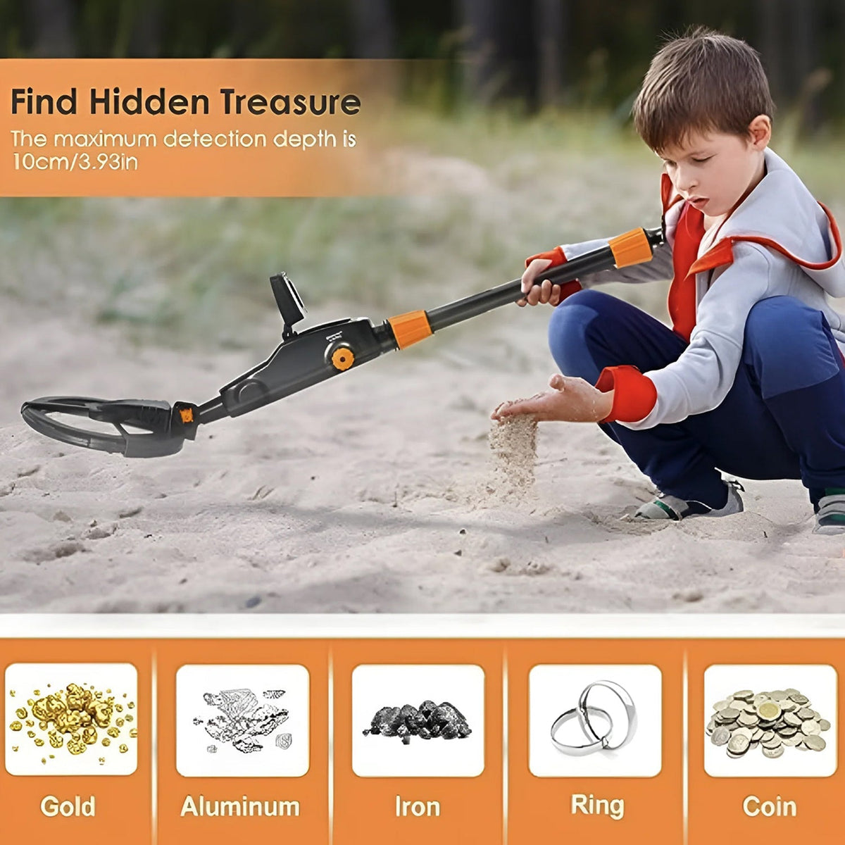 Junior Metal Detector with Waterproof Coil & Target ID – Adjustable Treasure Finder for Kids Ages 6-12 – Beach, Park & Backyard Detecting