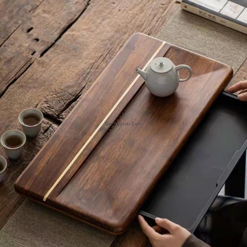 Bamboo Drip Platform 20-Inch Water Drainage Table for Chinese Tea Service Teapot Cup Holder Board Home Brewing Station Countertop Accessory